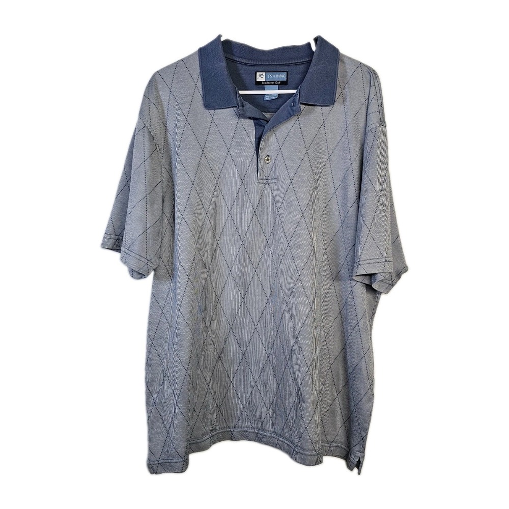 Mens Jos A Bank Leadbetter Golf Short Sleeve Diamond Pattern Polo Shirt XL Blue